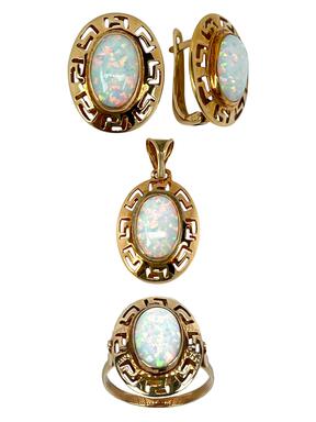 Eksklusiivne kreeka motiivi ja opaalidega kuldne komplekt