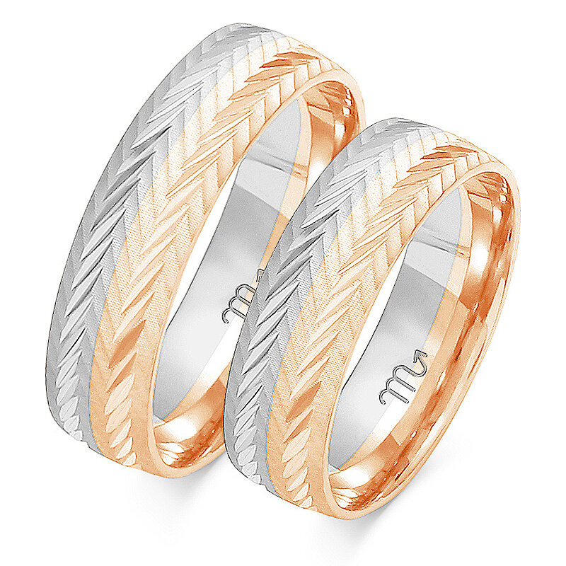 Engraved wedding rings with a semi-round profile