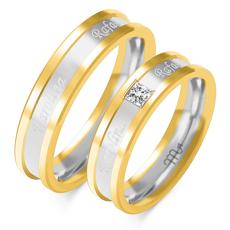 Engraved wedding rings with stone