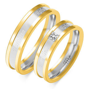 Engraved wedding rings with stone