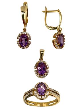 Exclusive gold set with lavender purple and clear zircons