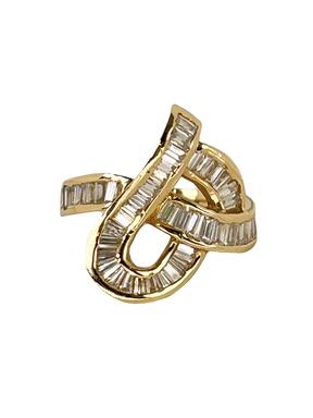Geltono aukso žiedas su cirkoniais