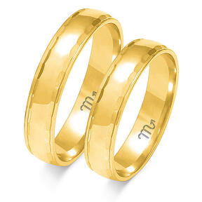 Glossy engraved wedding rings with a semi-round profile