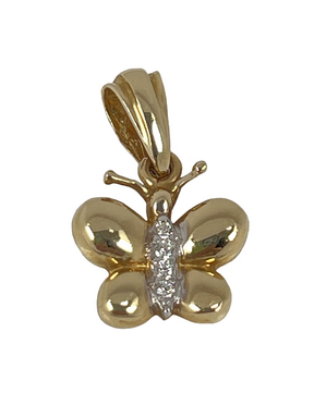 Gold butterfly pendant with zircons