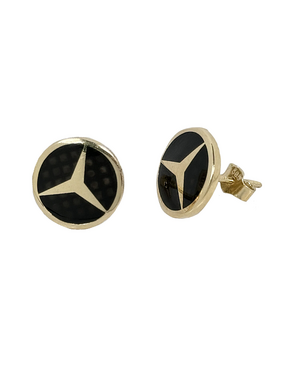 Gold car logo earrings with black onyx