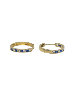 Gold children's earrings circles with blue Indigo zircons