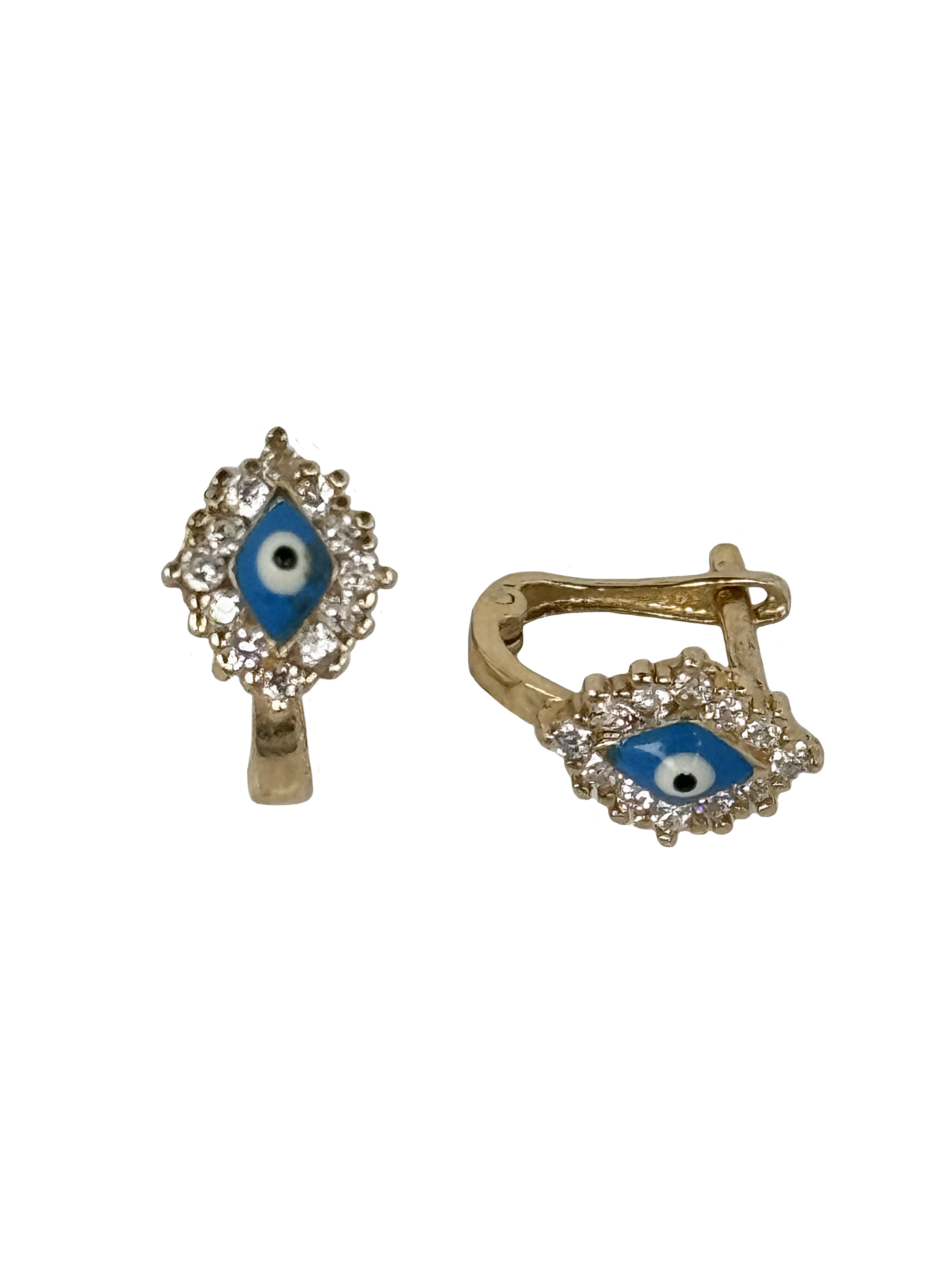 Gold children's earrings with blue Turkish eye and zircons