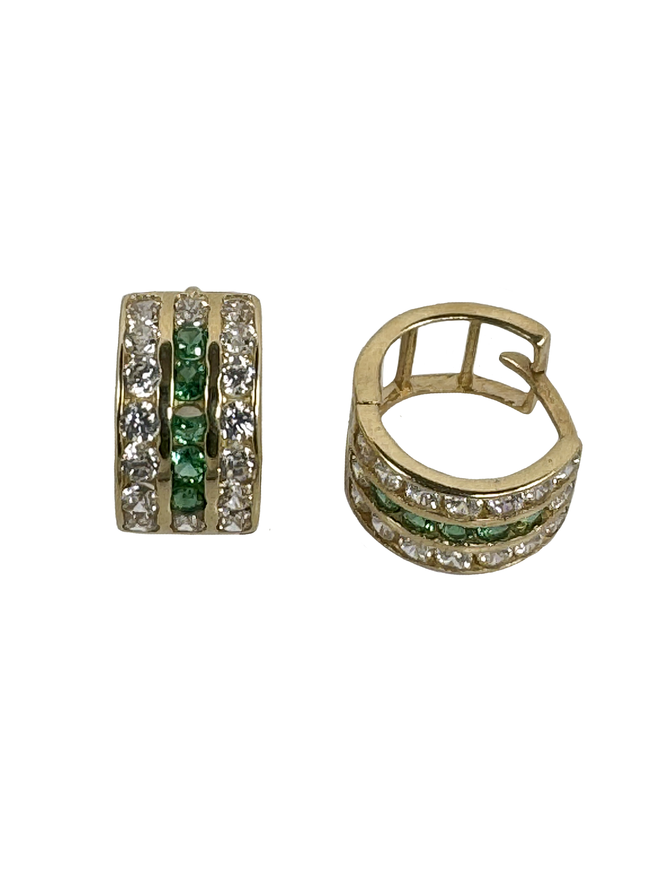 Gold children's earrings with green Beryl zircons