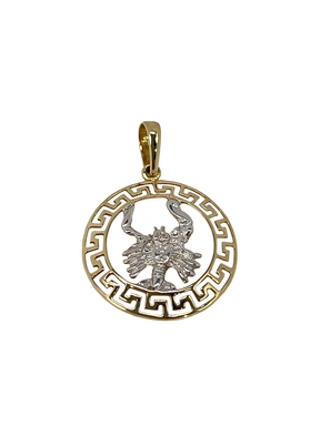 Gold combination pendant with the sign of the scorpion with antique patterns