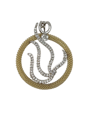 Gold combined ring pendant with lines and zircons