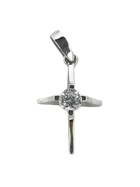 Gold cross pendant made of white gold with zircon
