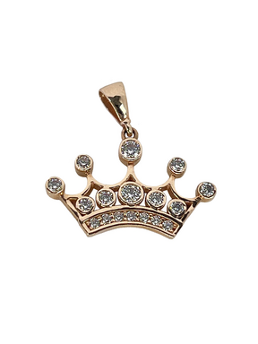 Gold crown pendant made of rose gold with zircons
