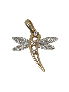Gold dragonfly pendant with zircons