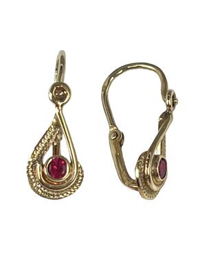 Gold earrings with cyclamen zircons for babies