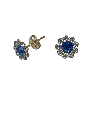 Gold earrings with dark blue zircons