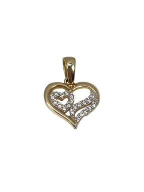 Gold heart pendant with lines and zircons