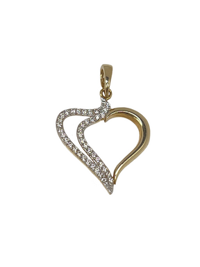 Gold heart pendant with lines of zircons