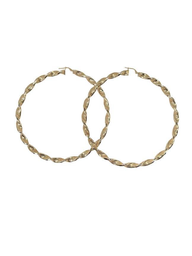 Gold hoop earrings with antique patterns