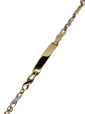 Gold infinity bracelet with a 4.0 mm plate