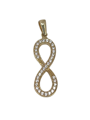 Gold infinity pendant in yellow gold with zircons