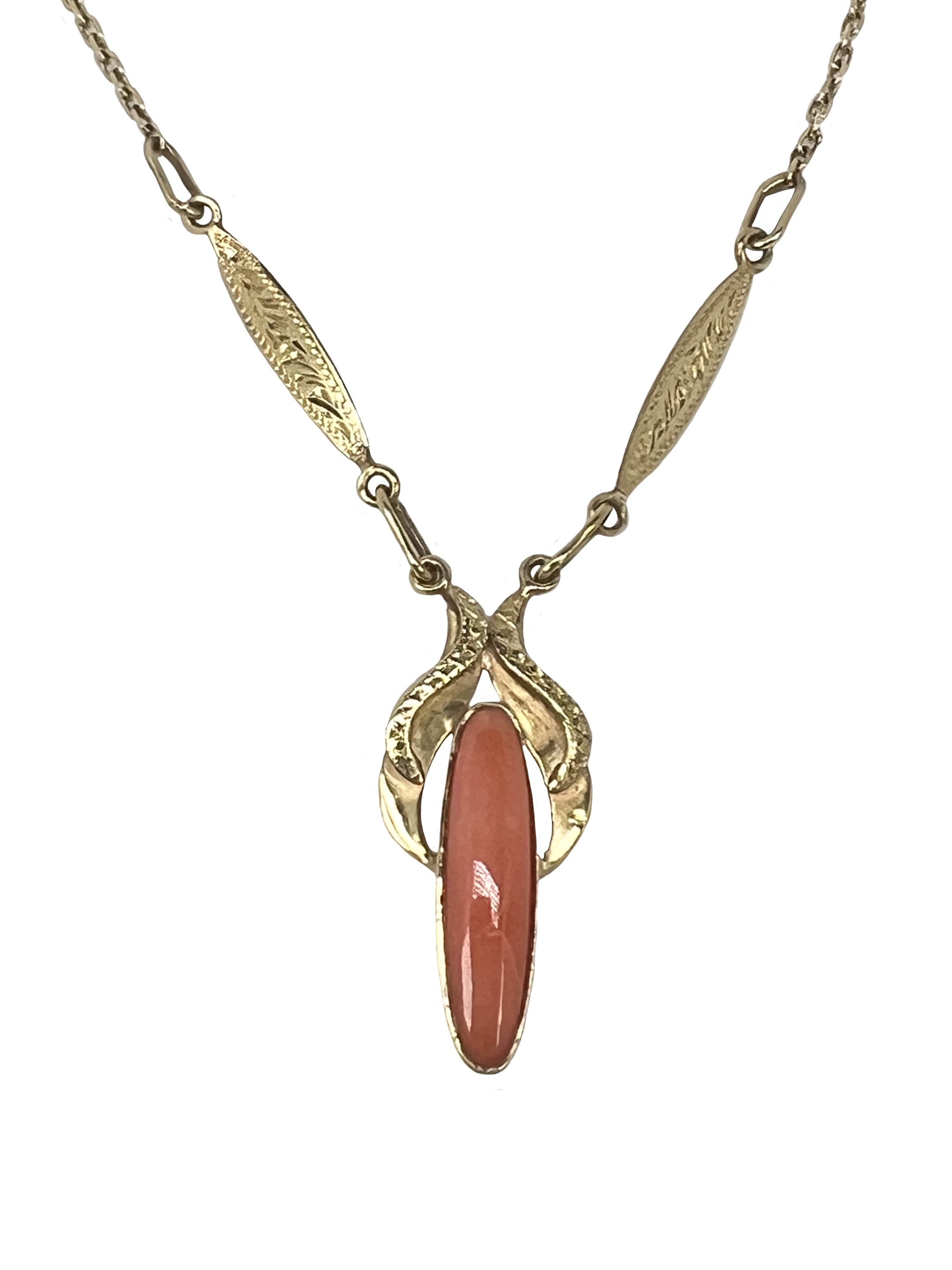 Gold necklace with an orange sun stone