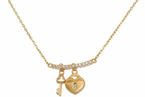 Gold necklace with zircons Key from the heart