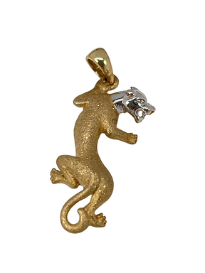 Gold panther pendant made of combined gold with sandblasting