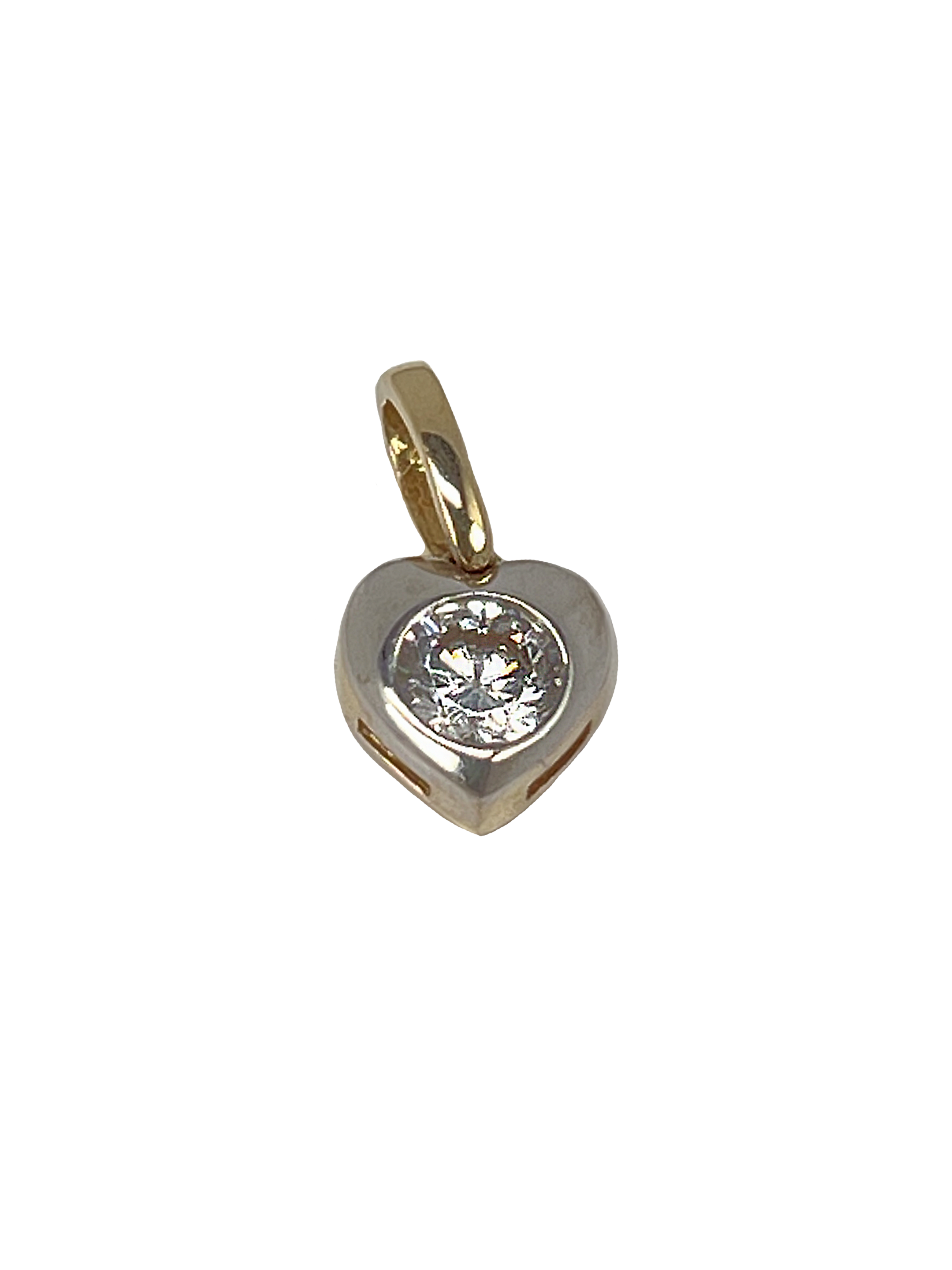 Gold pendant in the shape of a heart with zircon