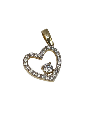Gold pendant in the shape of a heart with zircons