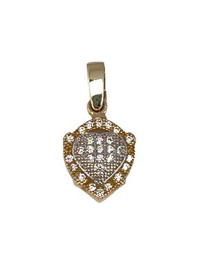 Gold pendant in the shape of a heart with zircons