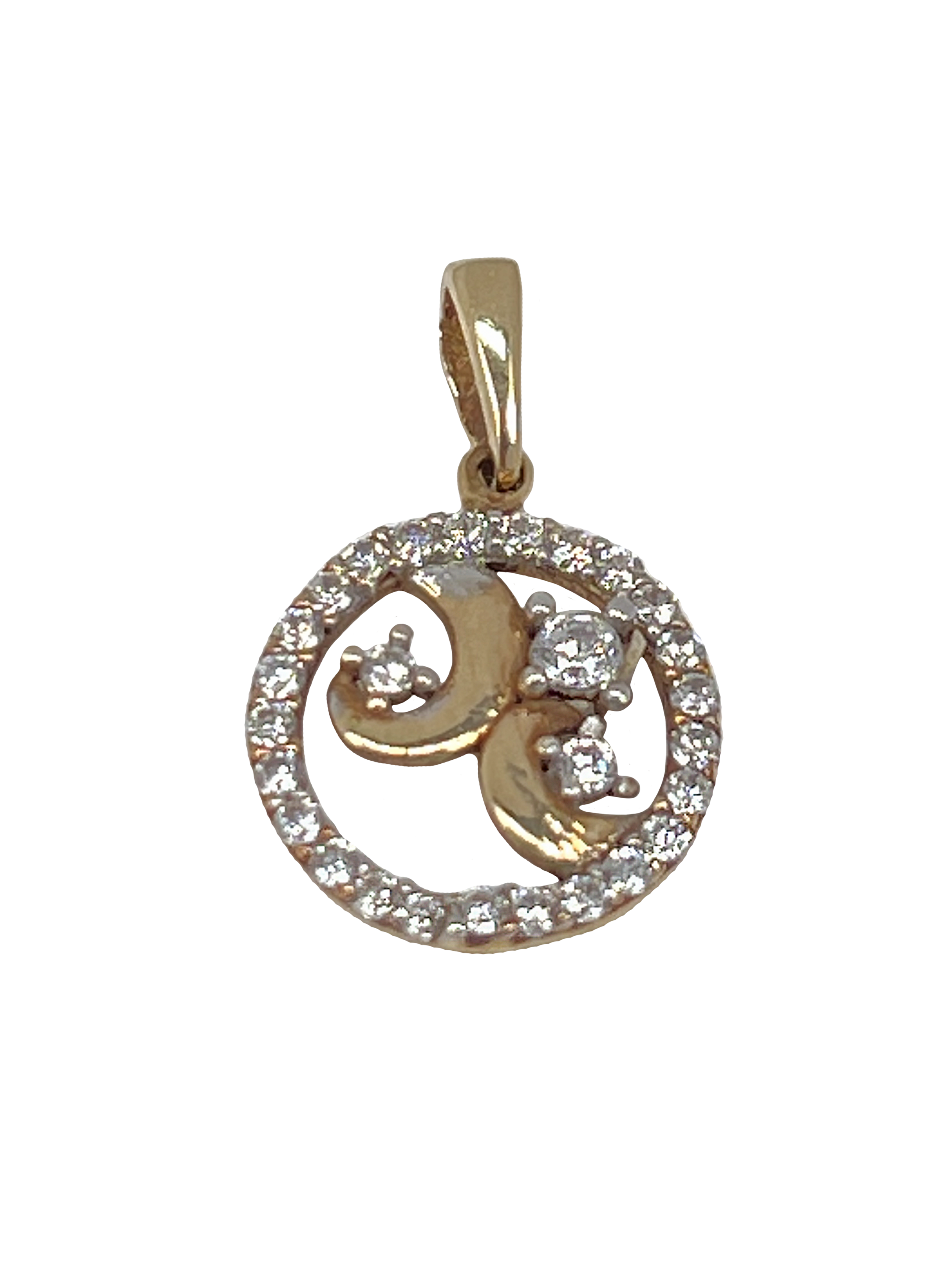 Gold pendant made of combined gold wheel with zircons