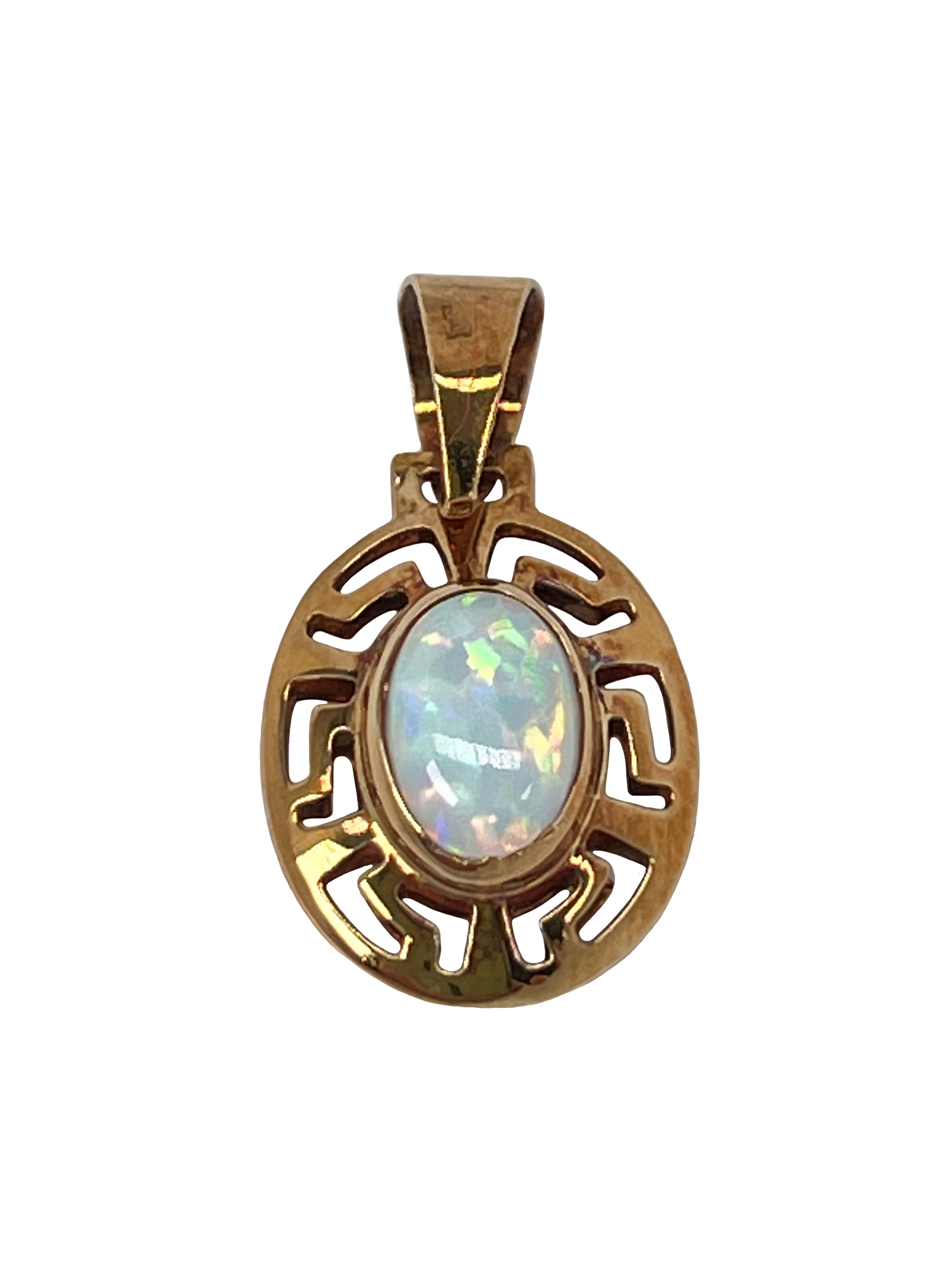 Gold pendant made of rose gold with opal and antique patterns