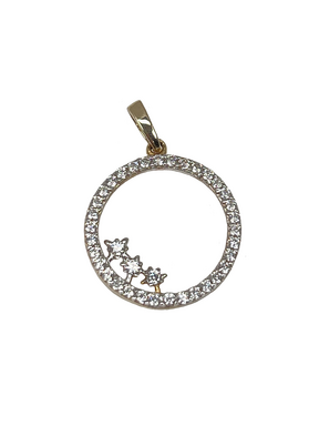 Gold pendant wheel made of yellow gold with zircons