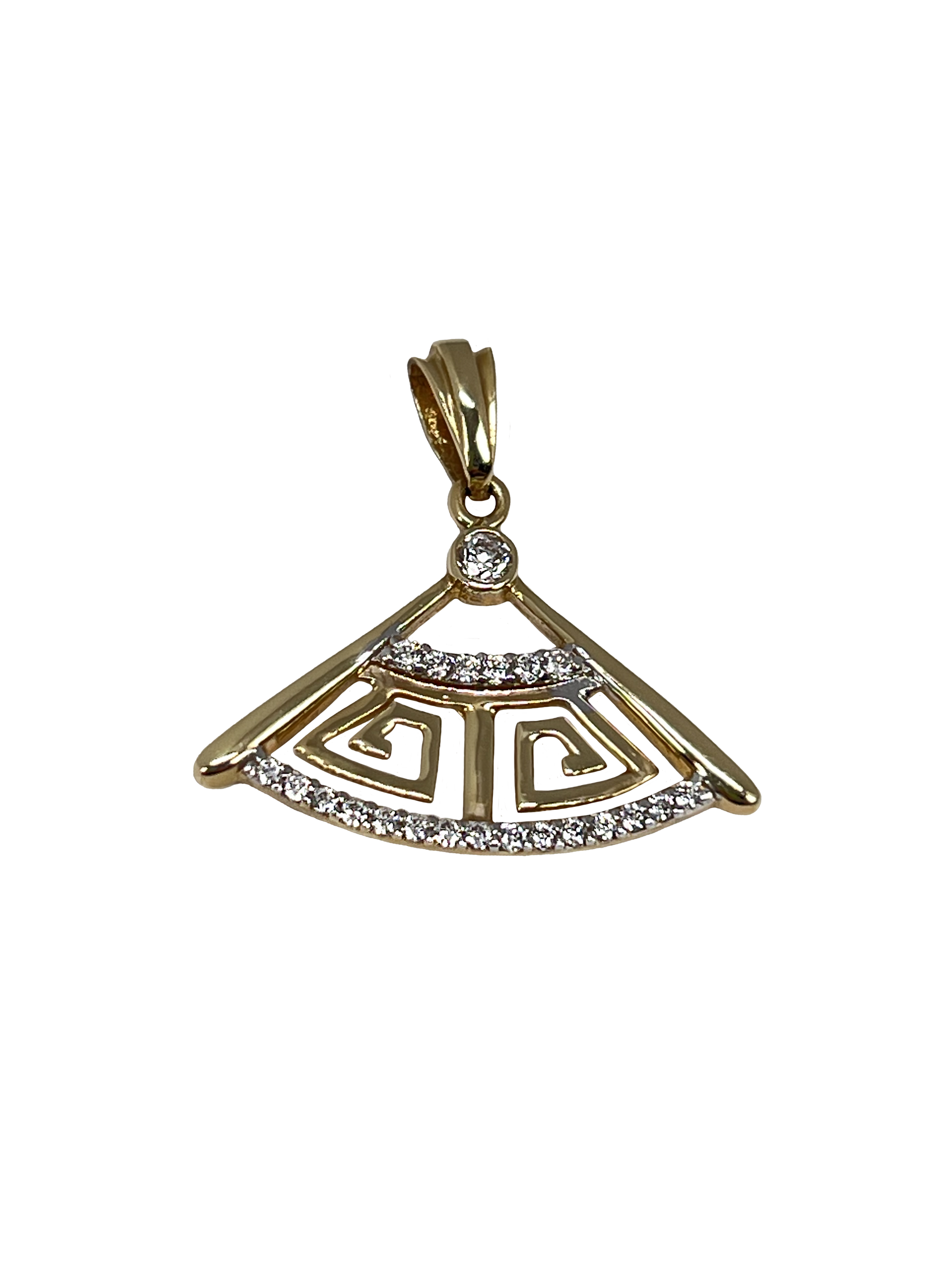 Gold pendant with antique patterns and zircons