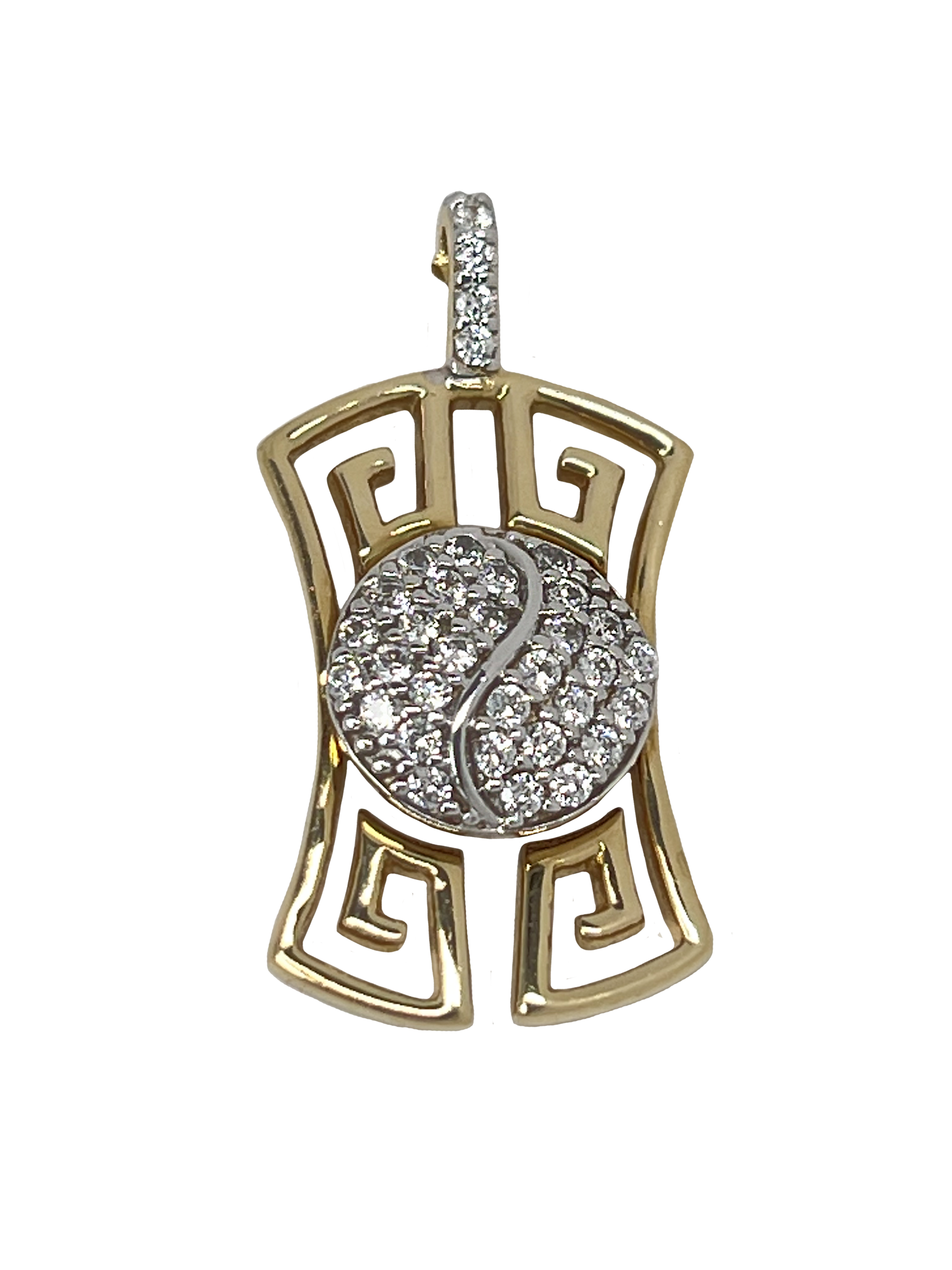 Gold pendant with antique patterns and zircons
