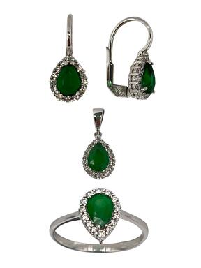 Gold set in white gold with green zircons