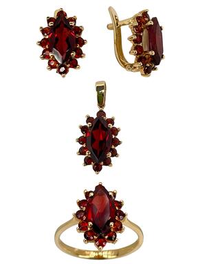 Gold set with flamengo red zircons