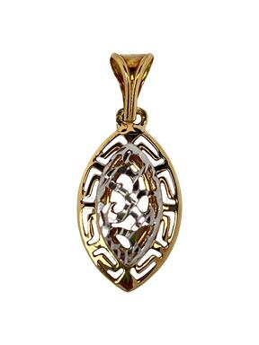 Gold two-tone pendant with an antique pattern and zircons