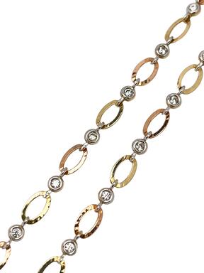 Gold women's three-color necklace with zircons
