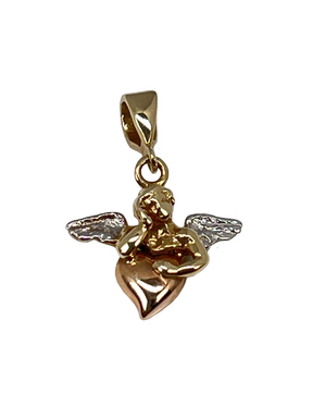 Golden angel pendant with a heart
