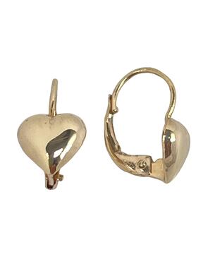 Golden children's earrings in the shape of a heart