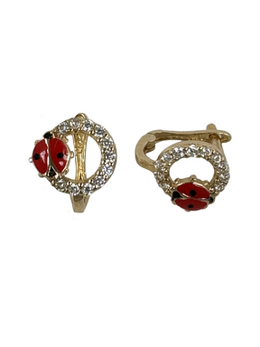 Golden children's earrings ring with ladybugs