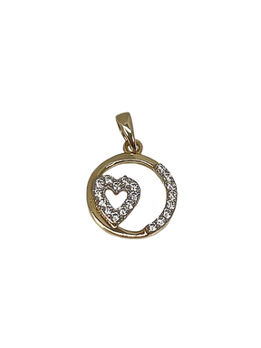 Golden circle pendant with a heart