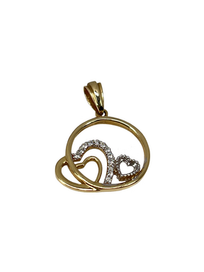 Golden circle pendant with hearts