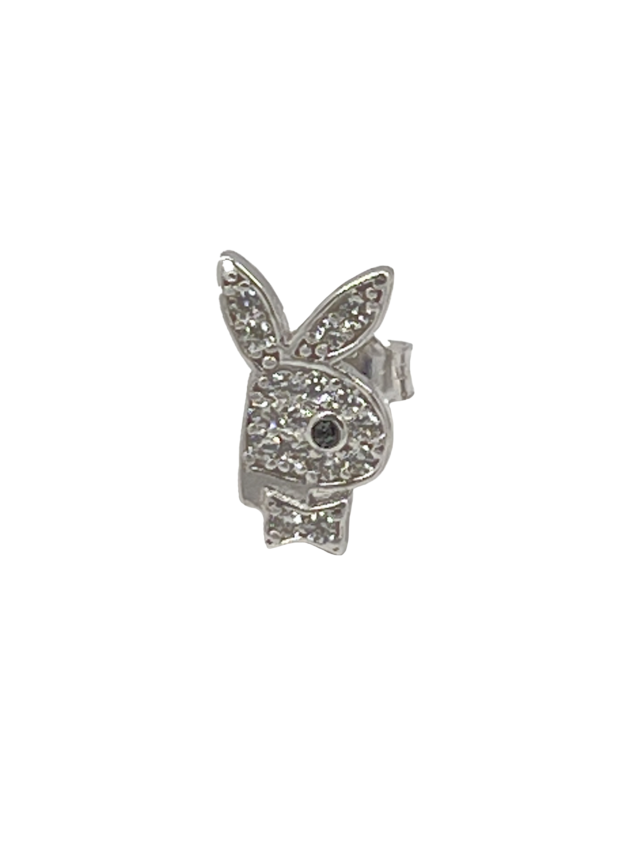 Golden earring made of white gold bunny with zircons