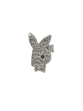 Golden earring made of white gold bunny with zircons