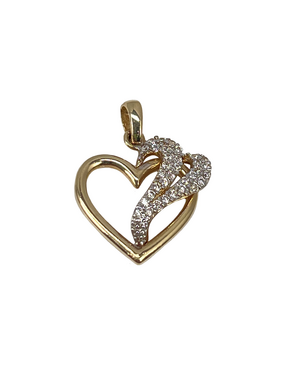 Golden heart pendant made of yellow gold with zircons