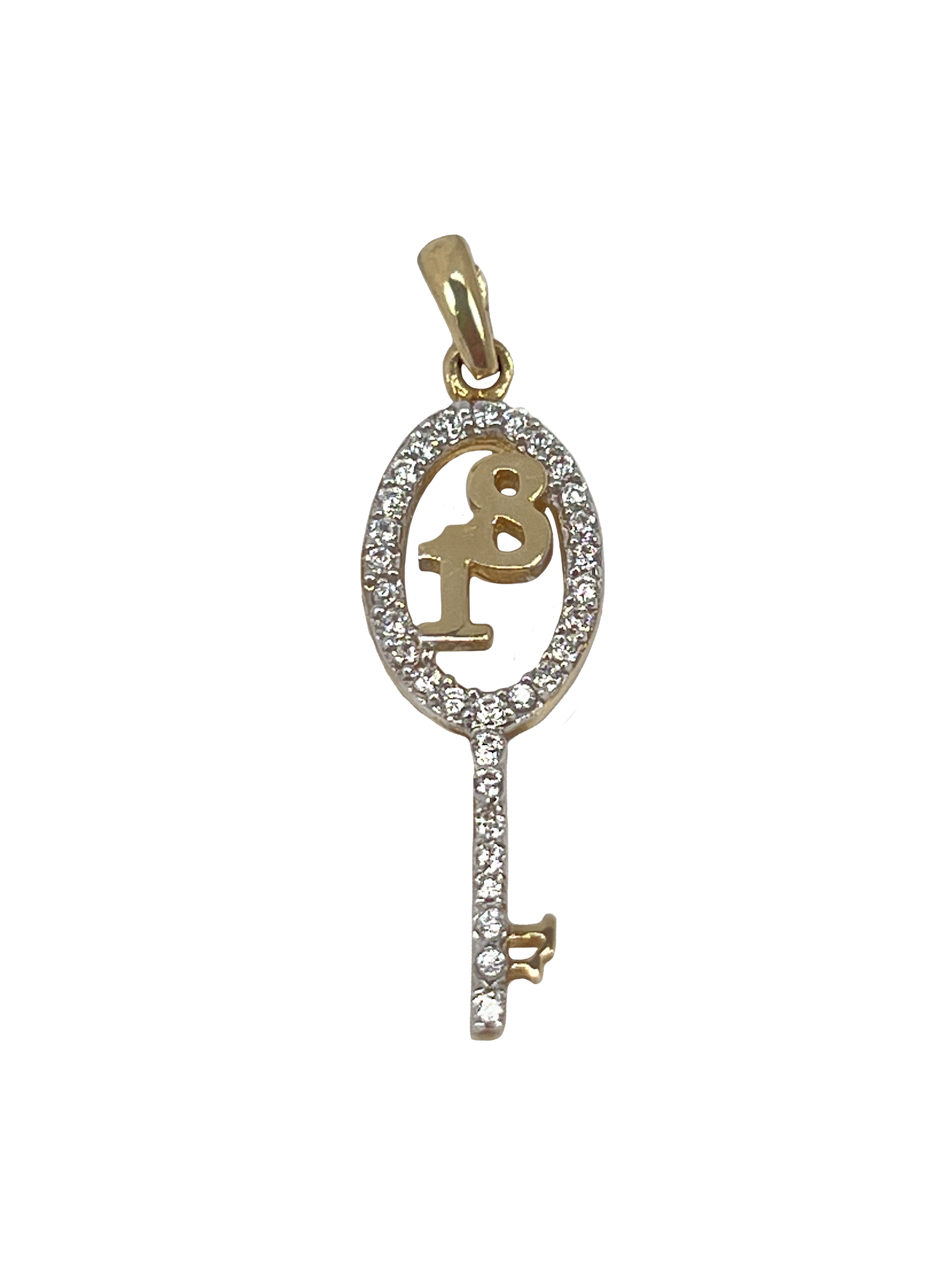 Golden key pendant with number 18 in yellow gold