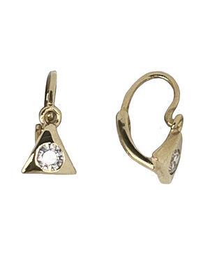 Goldene Ohrringe in Form eines Dreiecks mit Zirkonen für Babys