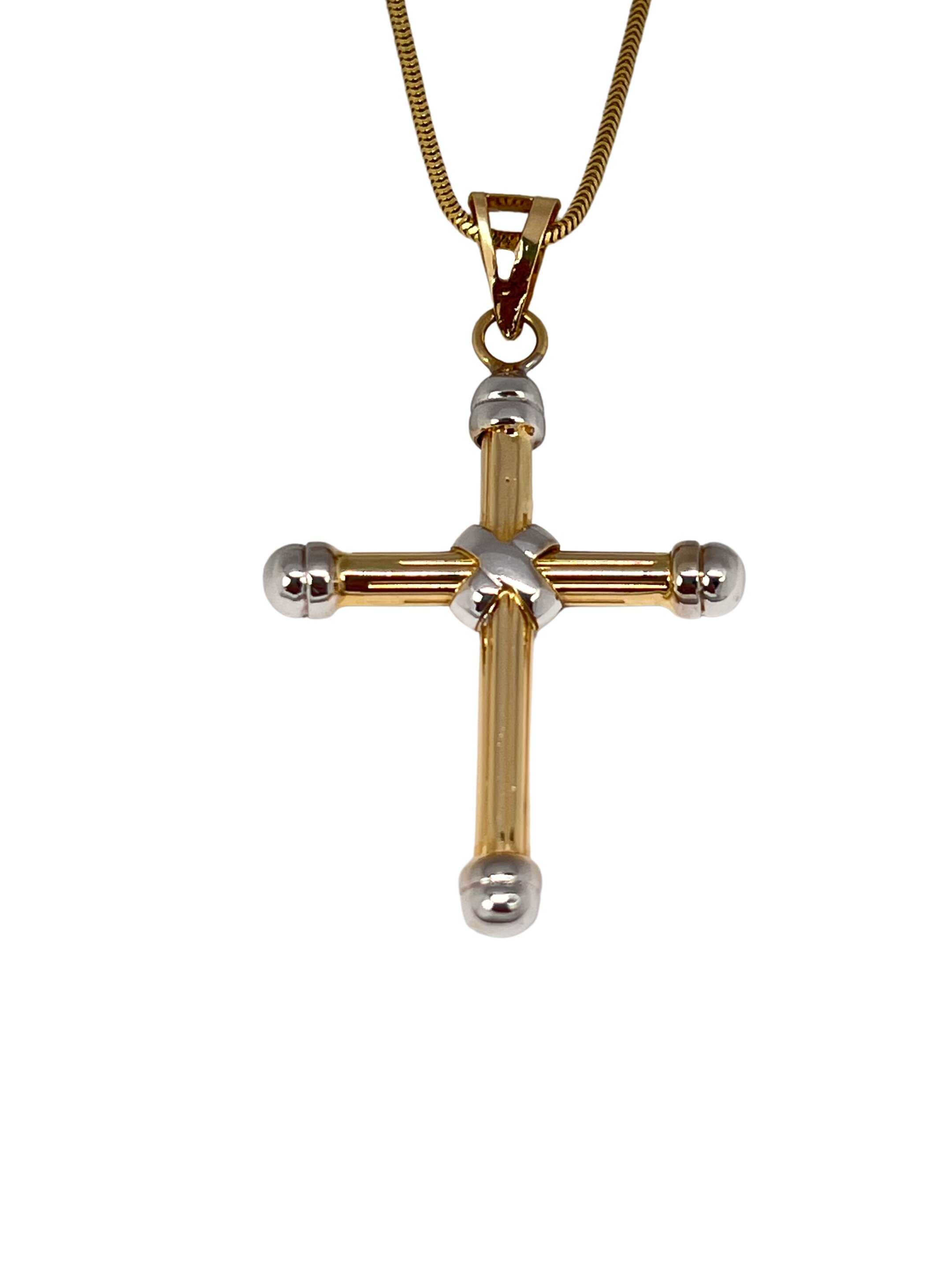 Gouden hanger tweekleurig kruis